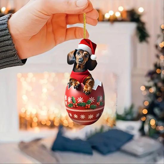 Dachshund Christmas Ornament Puppy In Mug Christmas Tree Ornament 2D Acrylic Dachshund Hanging Decor Gifts for Dog Lovers