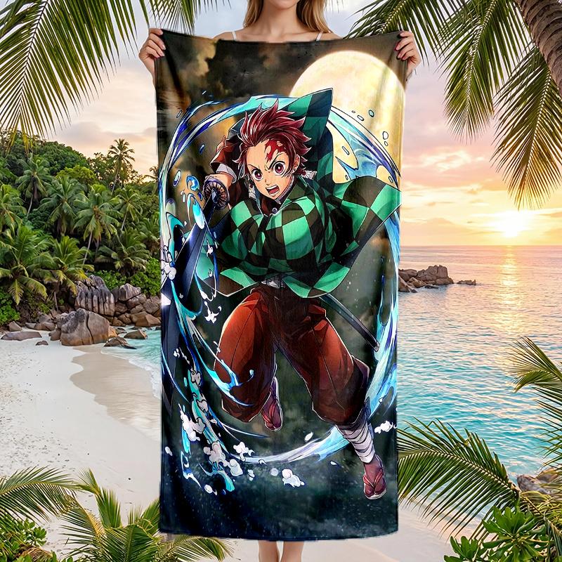 Tanjirou Nezuko Fashion Beach Towel: Ideal for Summer Adventures Soft, absorbent and quick drying suitable for swimming and bathing