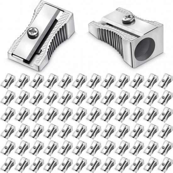 Fumete 96 Pcs Metal Mini Pencil Sharpeners Bulk Handheld Metal Pencil Sharpeners Single Hole Aluminum Alloy Manual Sharpener Bulk for School Office
