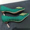 Green Silk Bowtie High Heels Pumps For Women Sexy Pointed Toe Metal Stiletto Heels Wedding Party Shoes Woman Spring Bombas