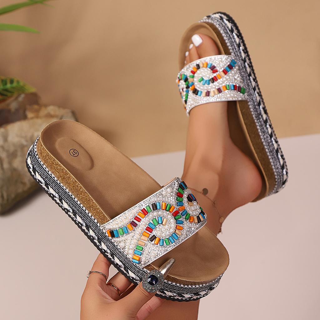 Damen Pantoffeln Plateau Sommerschuhe für Damen 2026 Neue Strand Sandalen Lässige Sandalen Bohemian Handgemachte Pantoffeln Damen Schlappen Damen