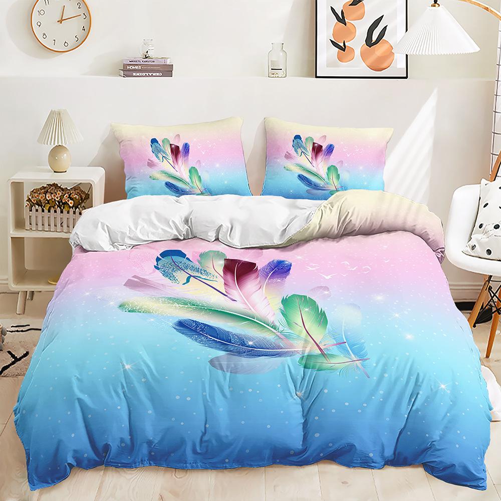 Bed Three-Piece Color Gradual Change Glitter Quilt Cover 3D Digital Printing Kit