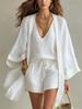 European/American Spring-Fall Three-Piece Set: Loose 9-Sleeve Cardigan, Sleeveless Vest, and Long Pants.