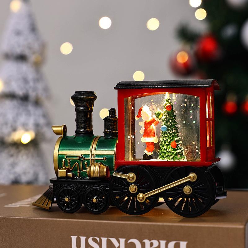 Christmas Train Ornaments Christmas Eve Decoration Lighting Train Box Crystal Ball Home Table Decoration Kid 2025 New Year Gift