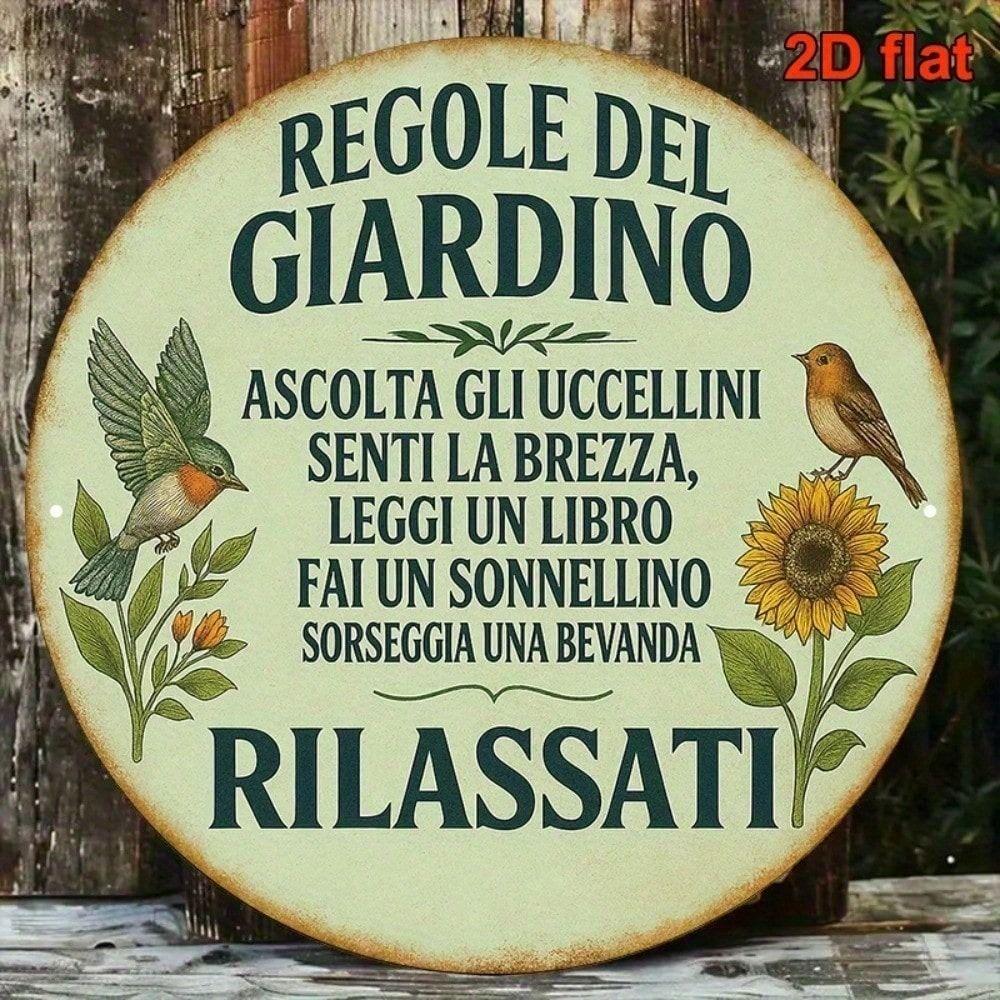 Retro Garden Rules Metal Wall Art Round Sign Home Decor