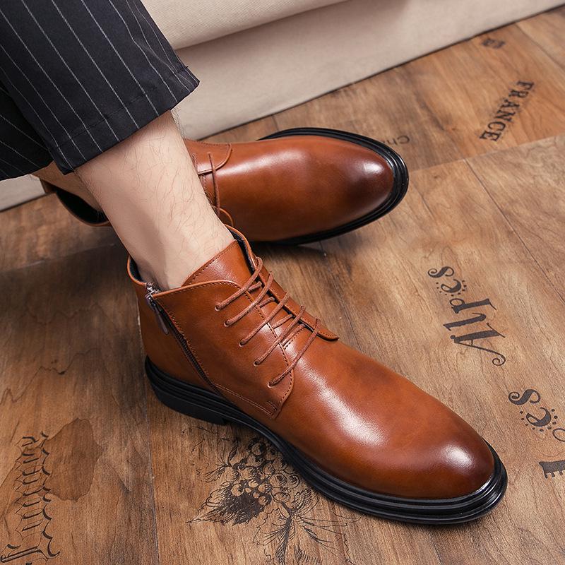 Men's British Style Pointed Toe Leather Chelsea Boots - Korean Design, Formal & Casual, Large Sizes Available