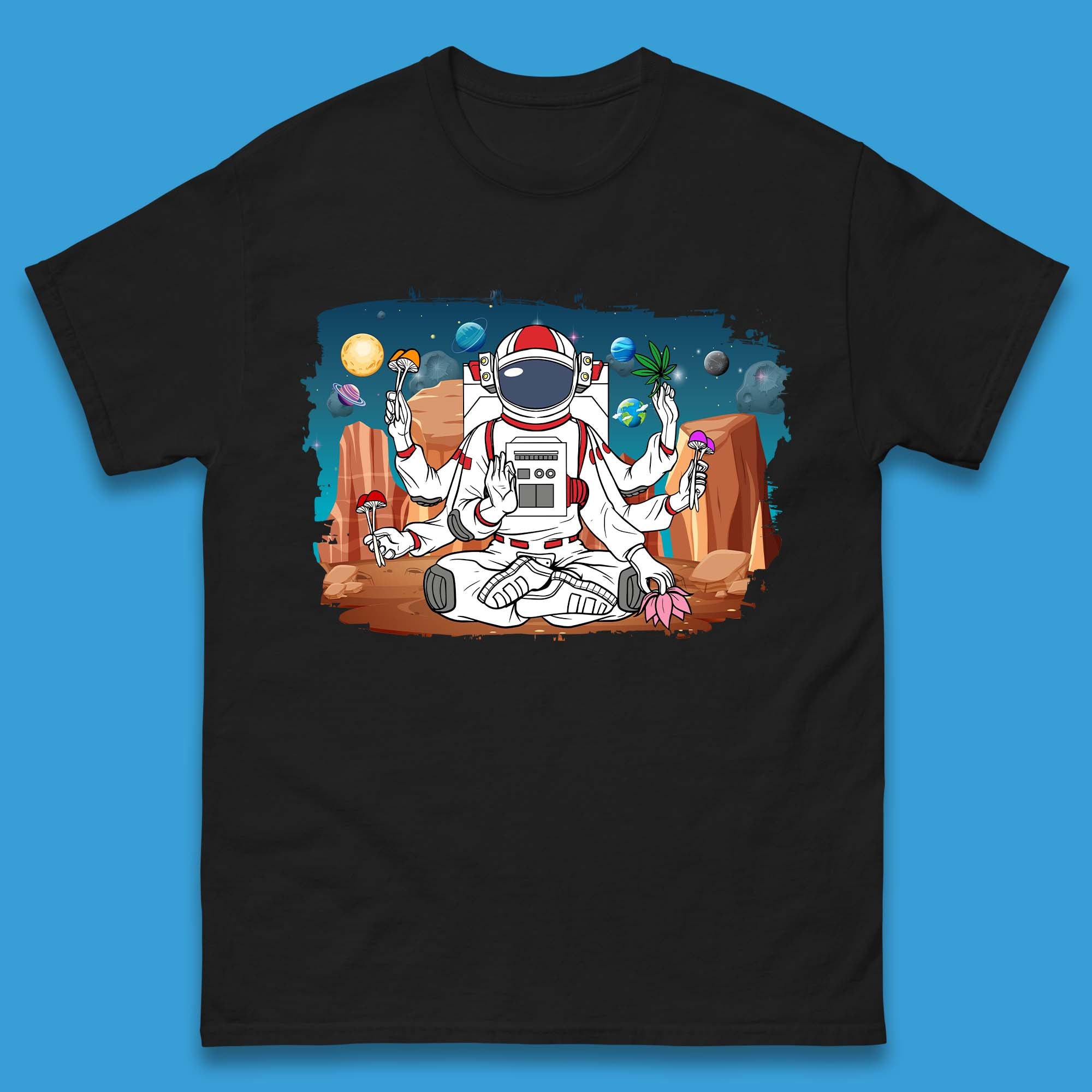Meditating Astronaut Yoga Mens T-Shirt Womens Tops Tees 2XL