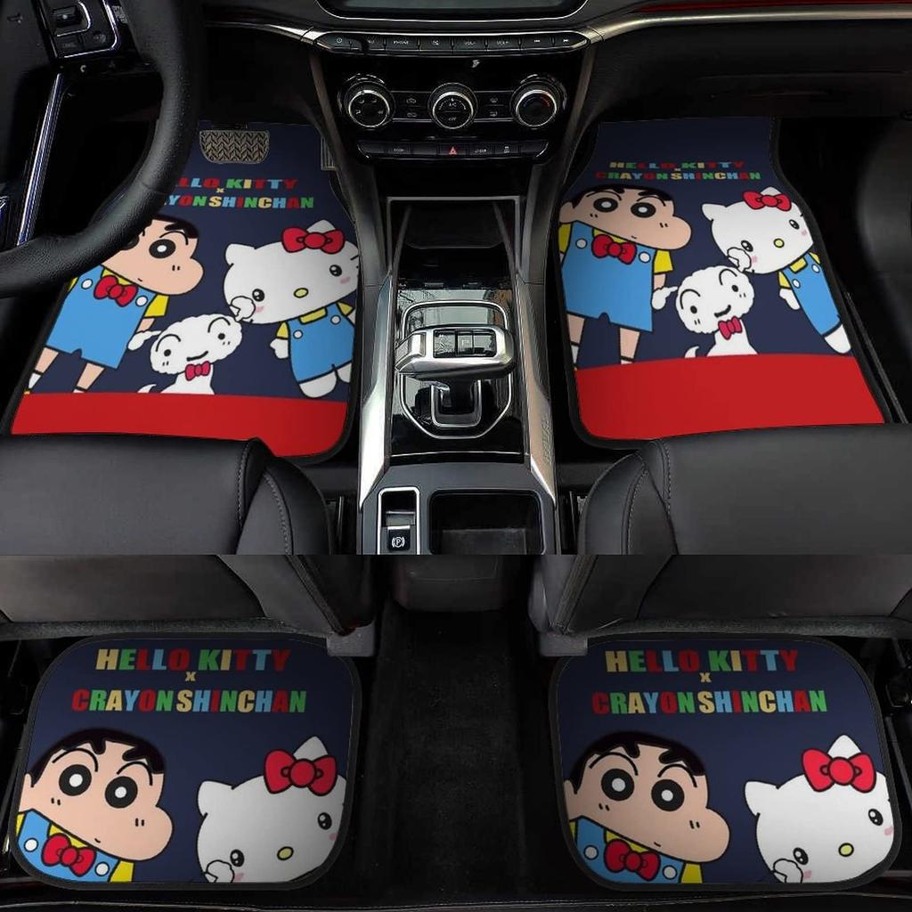 Crayon and Hello Kitty Floor Easy Custom Protective Car for Light and Standard Set of 4 Shin-chan, Shiro, Mats, Waterproof, Washable, Anti-Slip,