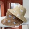 Summer Crochet Straw Hat For Women Sweet Flower Embroidered Bucket Foldable UV Protection Beach Panama Sunshade Caps