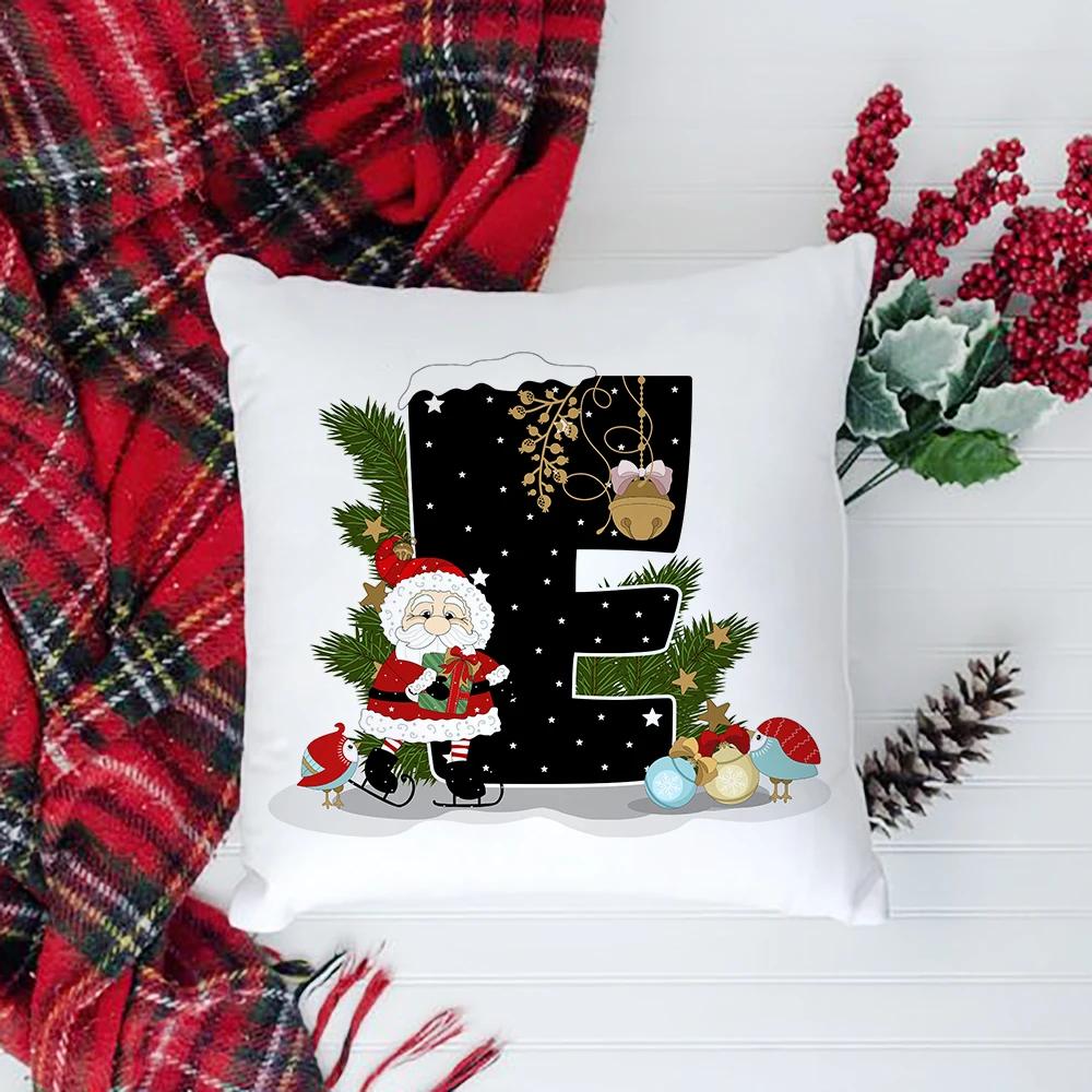 Christmas Cushion Cover Alphabet A-Z Pillow Covers Cute Cartoon Santa Claus Cushion Cover Pillowcases Home Xmas Decoration