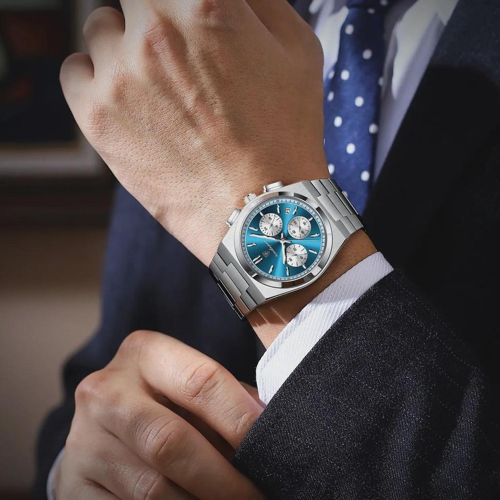 Classical Chronograph Watch Men Luxury Sport Three-Eyes Multifunction Quartz Wristwatch Man Clock Waterproof Luminous Date
