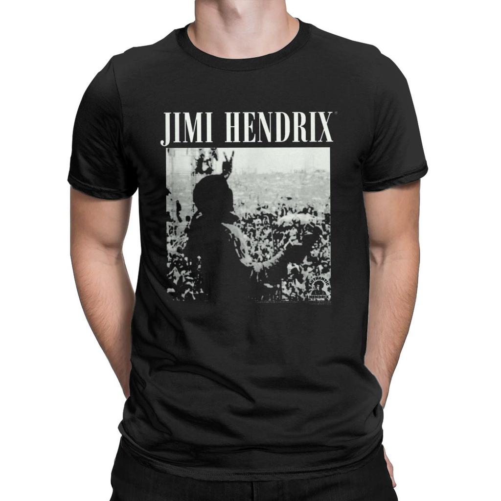 Jimi Męskie Koszulki Rock Hendrixs Na Żywo Na Woodstocku Vintage Gitara Piosenkarz T-Shirty Krótki Rękaw Okrągły Dekolt Koszulki Bawełna Duży Rozmiar Top