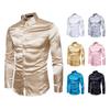Cămașă casual pentru bărbați, culoare uni, rever multicolor lucios, cămașă cu mâneci lungi mărime europeană