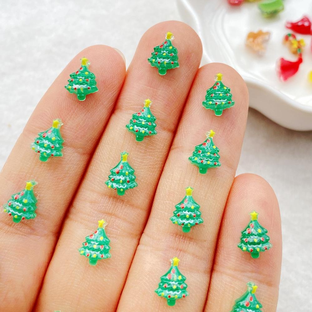 50pcs Resin Mini Cartoon Santa Claus Snowman Deer Bell Cane Christmas Tree Flat Back Nails Art Decor DIY Scrapbook Accessories