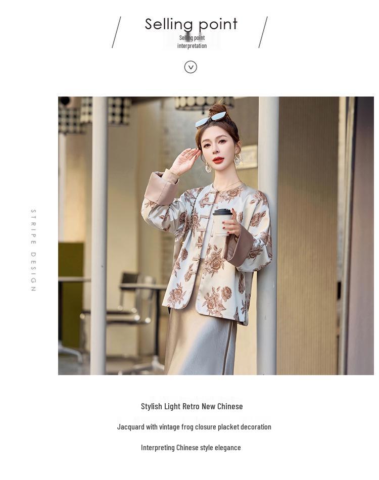 Women's 2025 Spring Floral Frog Button Jacket - Round Neck, Loose Fit, Chinese National Style