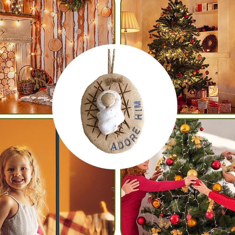 Baby Jesus Ornament Adore Him Resin Christmas Tree Ornament Home Decoration For Window Door Religious Ornament Car Hangable