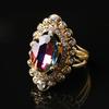 Women Rainbow Color Big Ellipse Glass Rhinestone Hollow Party Ring Gift Jewelry