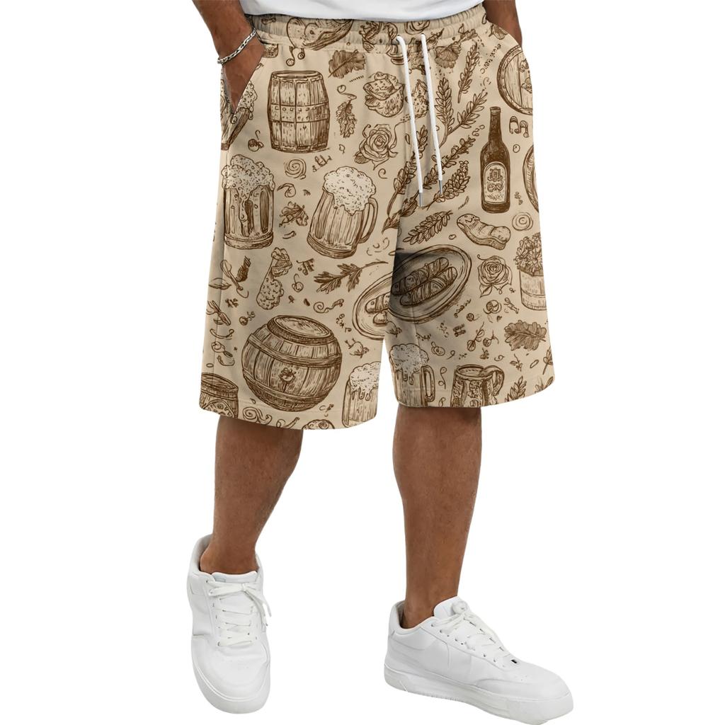 Men’s Casual Drawstring Shorts with Festival Print Relaxed Fit Knee Length Soft Fabric Comfortable Waistband