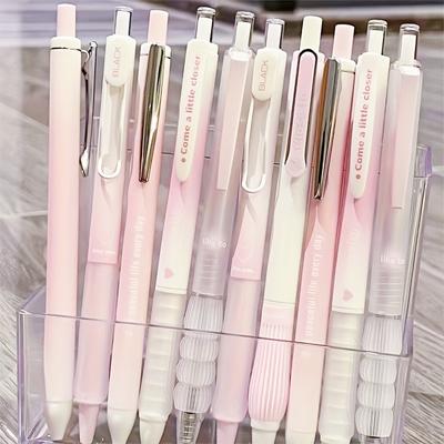 5PCS/box Pink Blush Retractable Neutral Pens, 0.5mm Thin Tip, Smooth Writing Ink Pens for Students and Offices