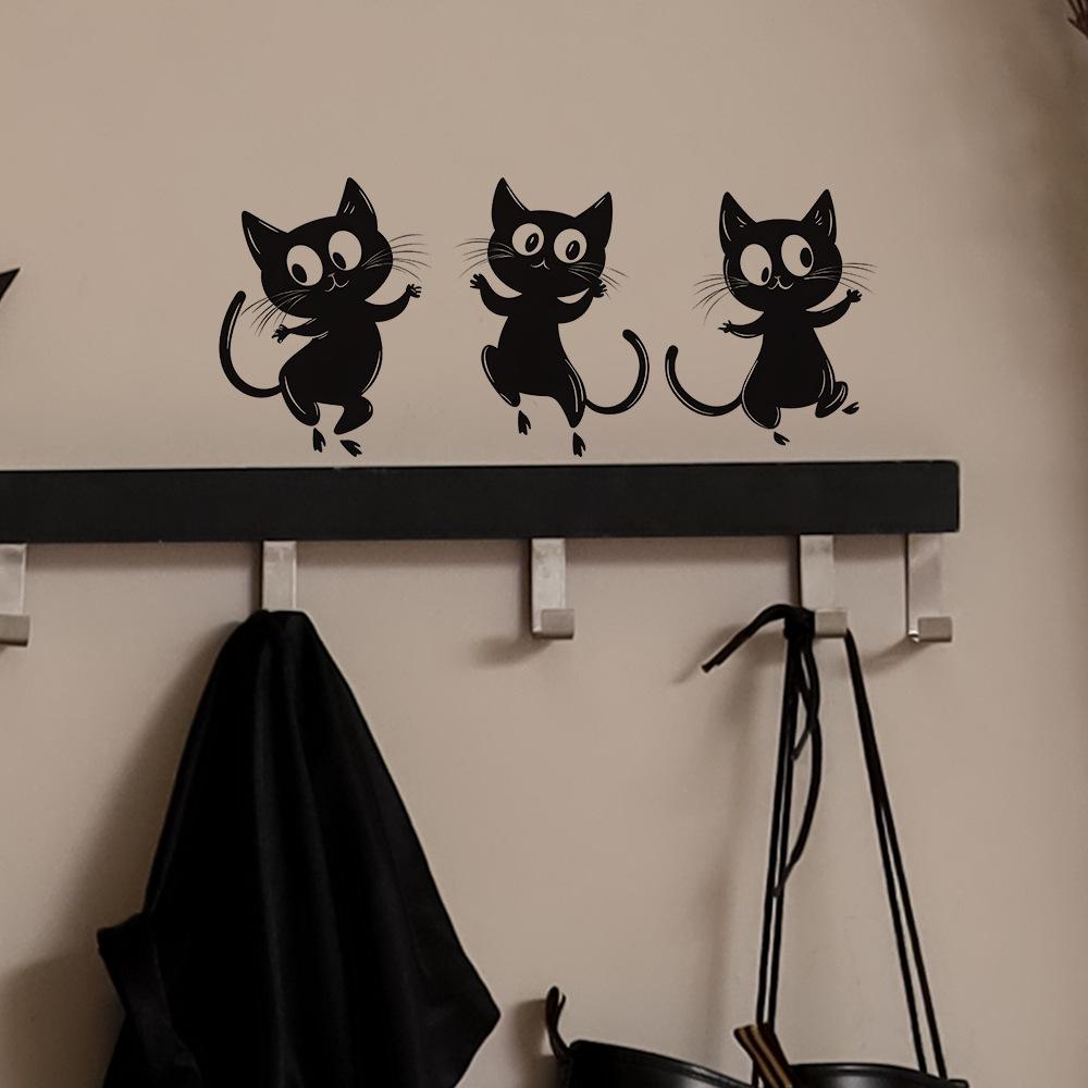 Playful Black Cat Switch Plate Cover and Wall Sticker Decoration for Bedroom Living Room Nursery Kids Room Easy Peel and Stick