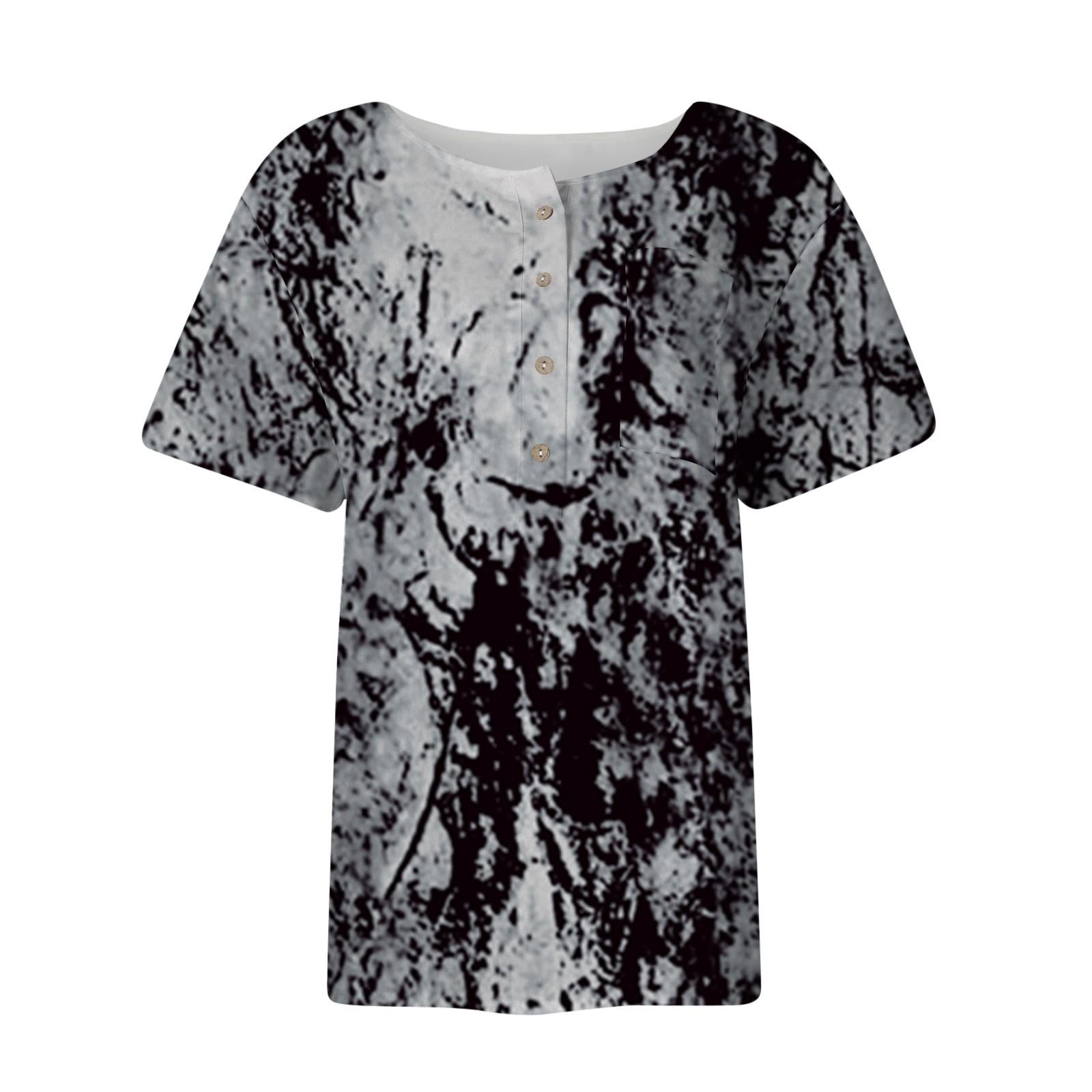 Женская модная рубашка с коротким рукавом с принтом на пуговицах на груди и кармане XXXXL — фото 5