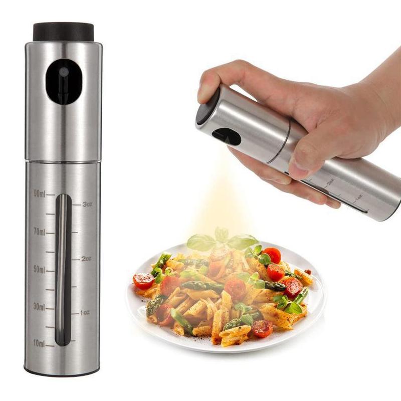 Stainless Steel Spray Push-type Oil Spray Bottle Household Kitchen Oil Spray Bottle Seasoning Barbecue Olive Spray Oil Bottle