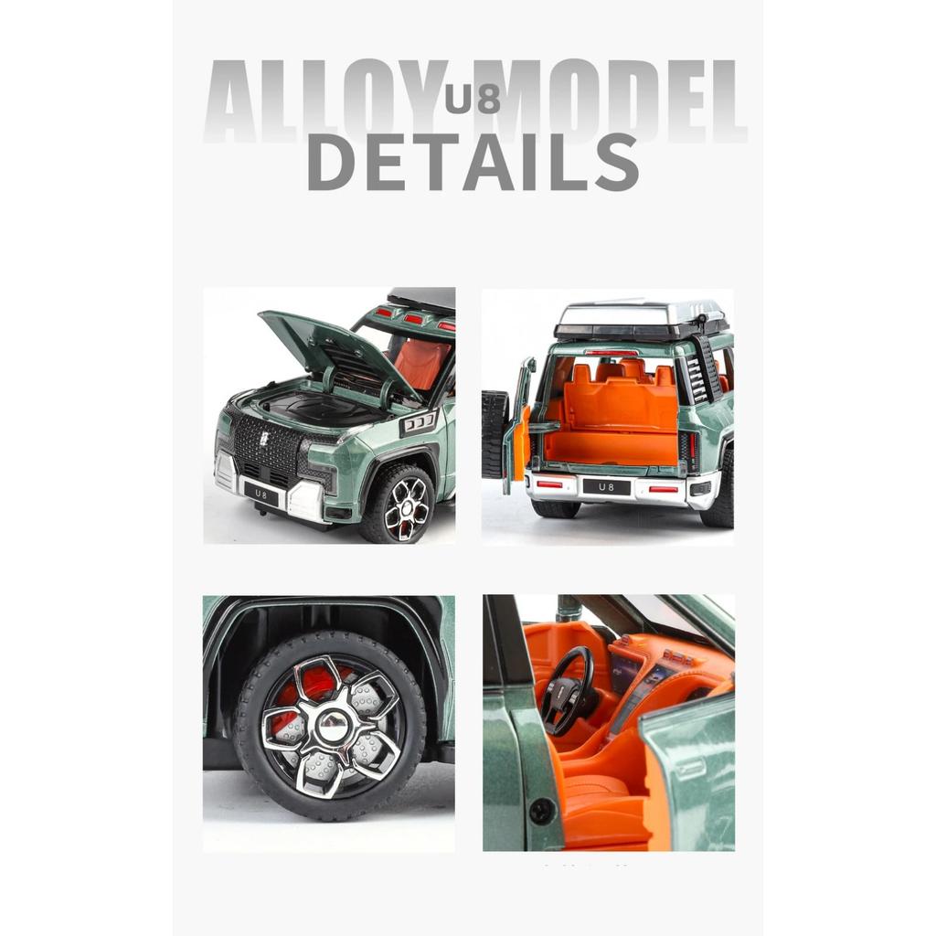 1/24 BYD Yangwang U8 Alloy SUV Car Model Diecast Metal New Energy Off-Road Vehicles Car Model Sound and Light Childrens Toy Gift