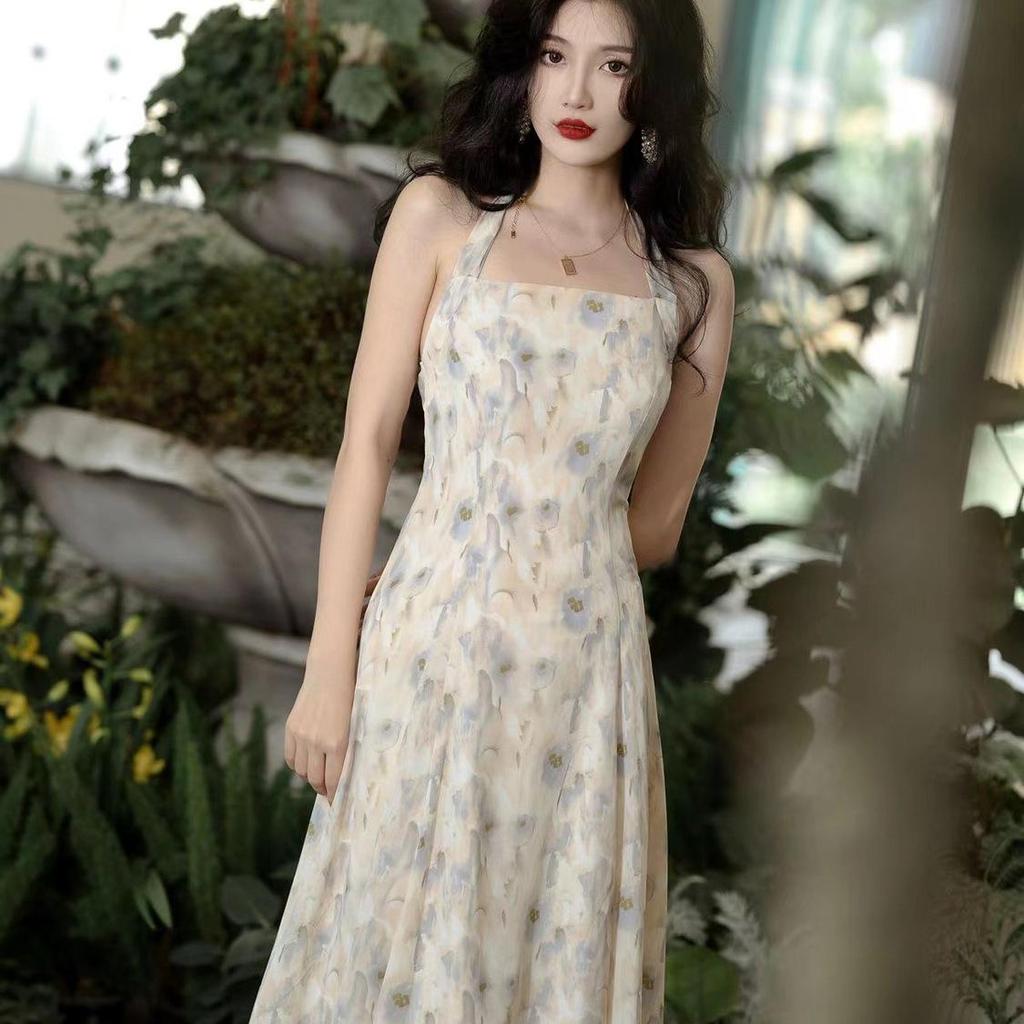 Spring/Summer 2026 Women's Floral Tie-Up Dress: Elegant, Sweet Niche Style, Two-Piece Skirt