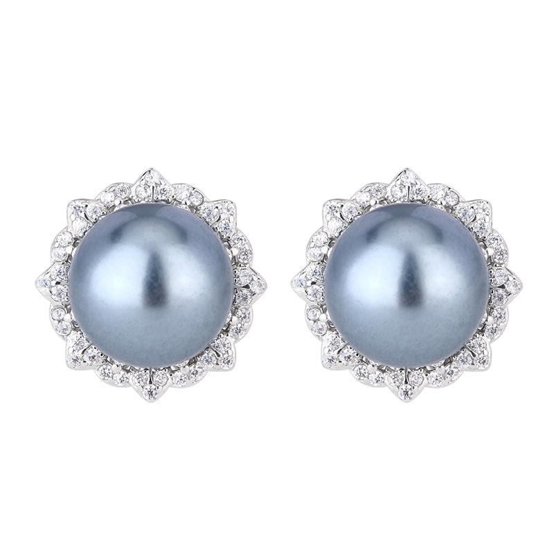 Jewelry Copper Bottom Gold-Plated Inlay Imitation Gray Pearl Pearl Round Set 16-12Mm