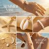 Boho Imitation Pearl Cowrie Shell Bracelet For Women Gold Color Starfish Charm Chain Bangle Summer Beach Vacation Jewelry Gift