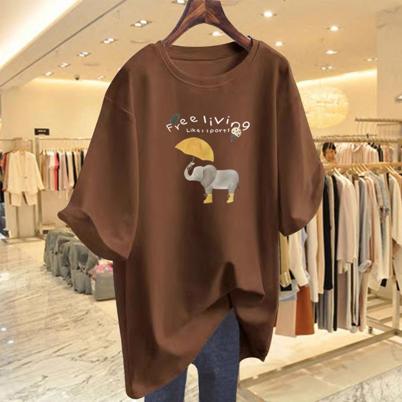 Umbrella baby elephant short-sleeved T-shirt women's summer new Korean simple and loose pure cotton non-sensory printing comfortable top