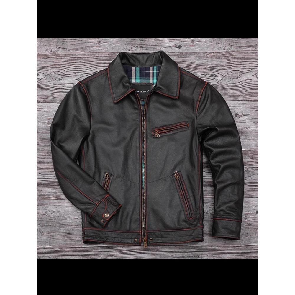 Chinese Size Genuine Cowhide Leather Men Leather Jacket Jackets Hand Edged Coat Men Leather Jacket Autumn