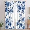 Set med 2 Blå Blommig Akvarellgardiner Draperier Sovrum Vardagsrum Mörkläggande Tillverkad Polyester Fönsterbehandling