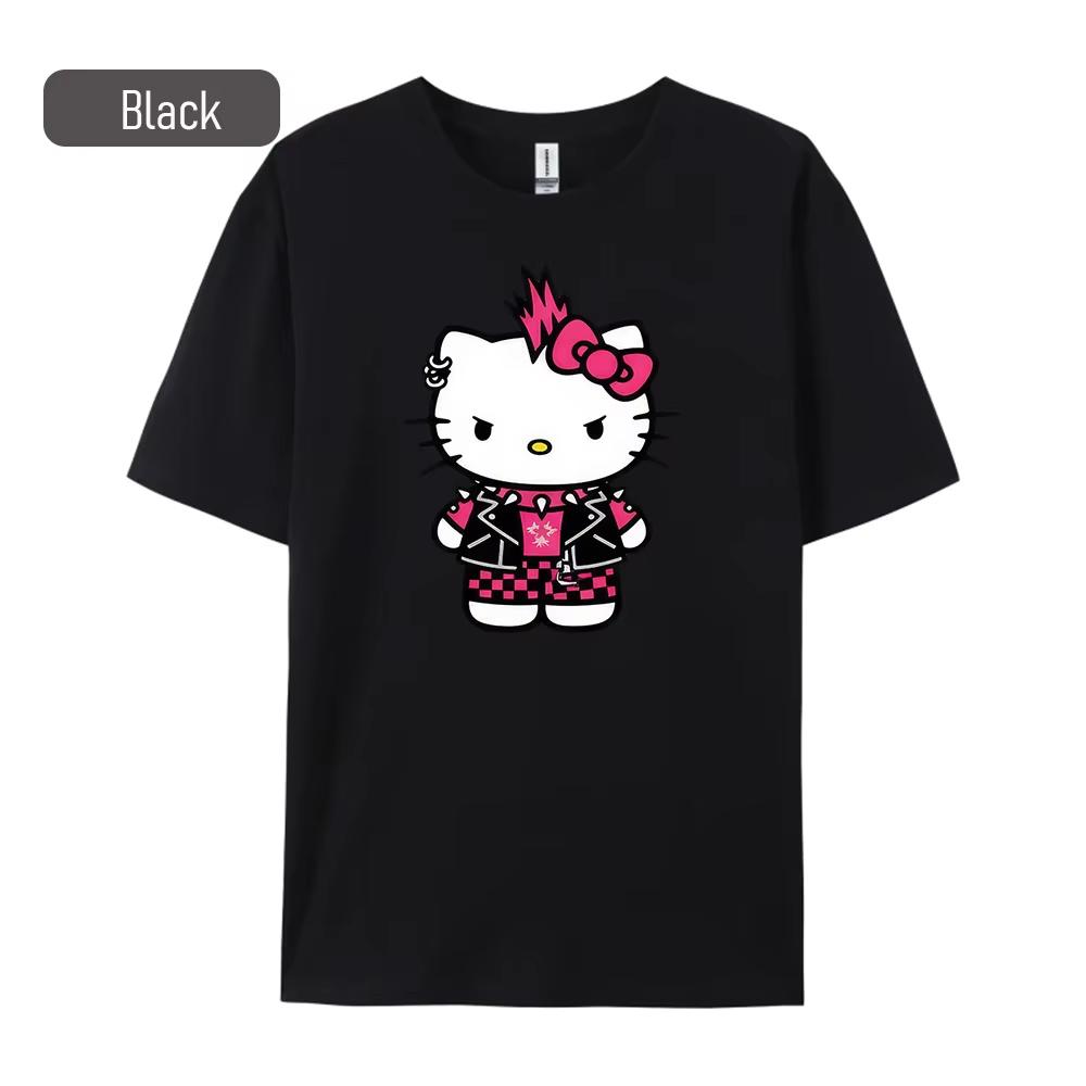 

2026 Summer Hello Kitty Punk Rebel Style Printed UltraLarge Comfortable summer loosefitting Womens clothing S