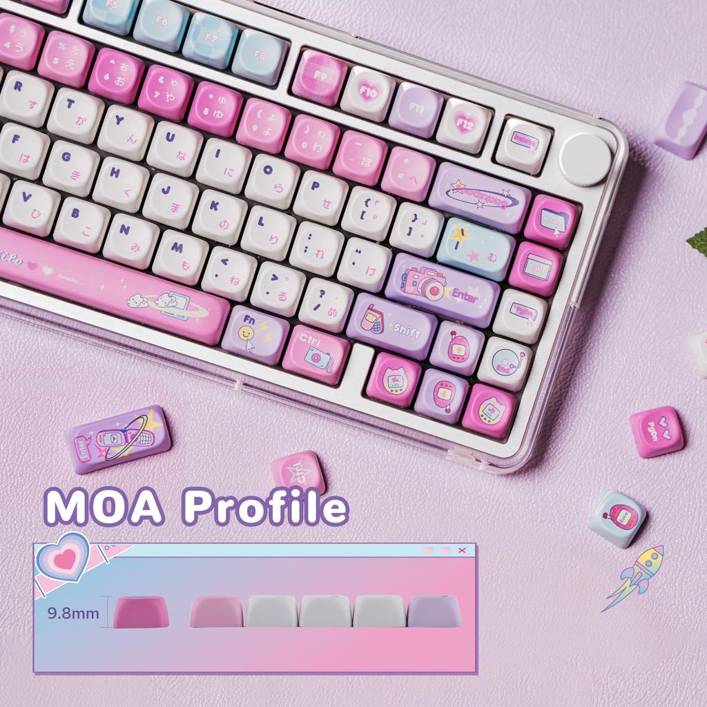 KiiBOOM X Elyxirine Digital Dreams Pastel Y2K Keycap Set MOA Profile PBT Keycaps for Mechanical Compatible with and Layouts (144 Keys) Keyboards,