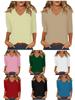 Women's Versatile Casual V-neck Solid Color 3/4 Sleeve T-shirt Top