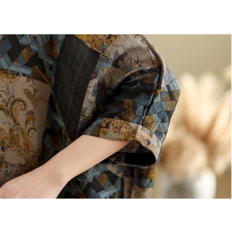 DIMANAF 2025 Lente T-shirt Plus Size Dames Print Vleermuismouw Bloemen Vintage Losse Tops Casual