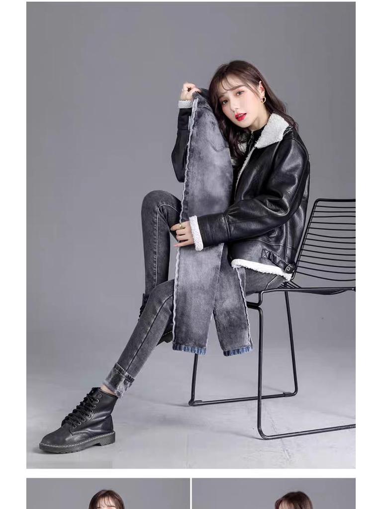 Women's High-Waisted Fleece-Lined Slimming Pencil Jeans - Autumn/Winter 2024 Straight-Leg Pants
