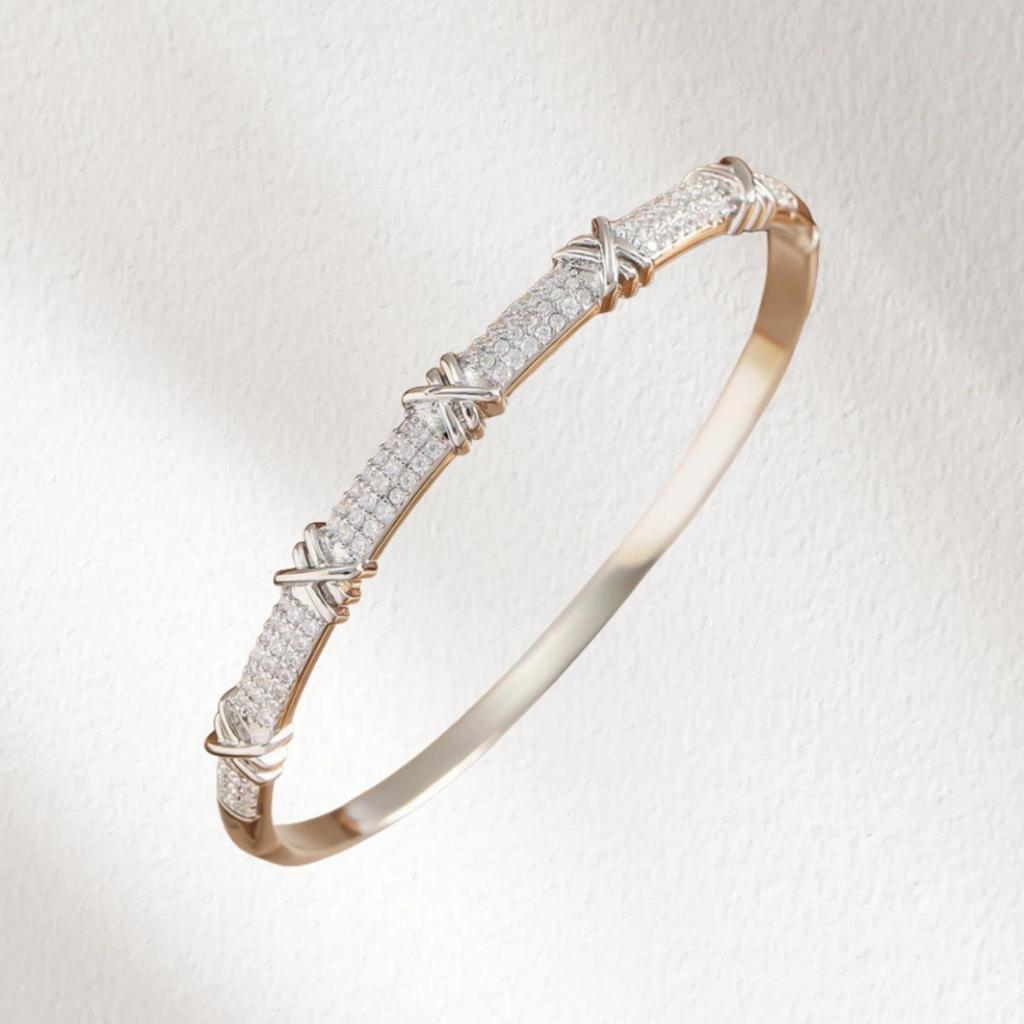 European & American Style Luxury Zircon Bracelet: Versatile Diamond-Studded Women's Bangle with Letter X Design