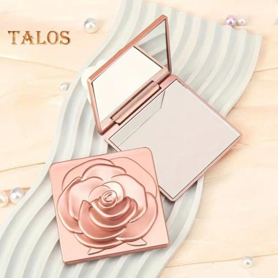 Portable Foldable Makeup Mirror Vintage Rose Double-sided Vanity Mirror High Clarity Men Women Pocket Travel Handheld Square Cosmetic Mirror