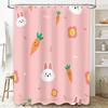 Cute Cartoon Print Shower Curtain Set Pink Rabbit Carrot Flower Bath Decor Home Accessories for Bathroom Tubs or Bathtubs (69x72