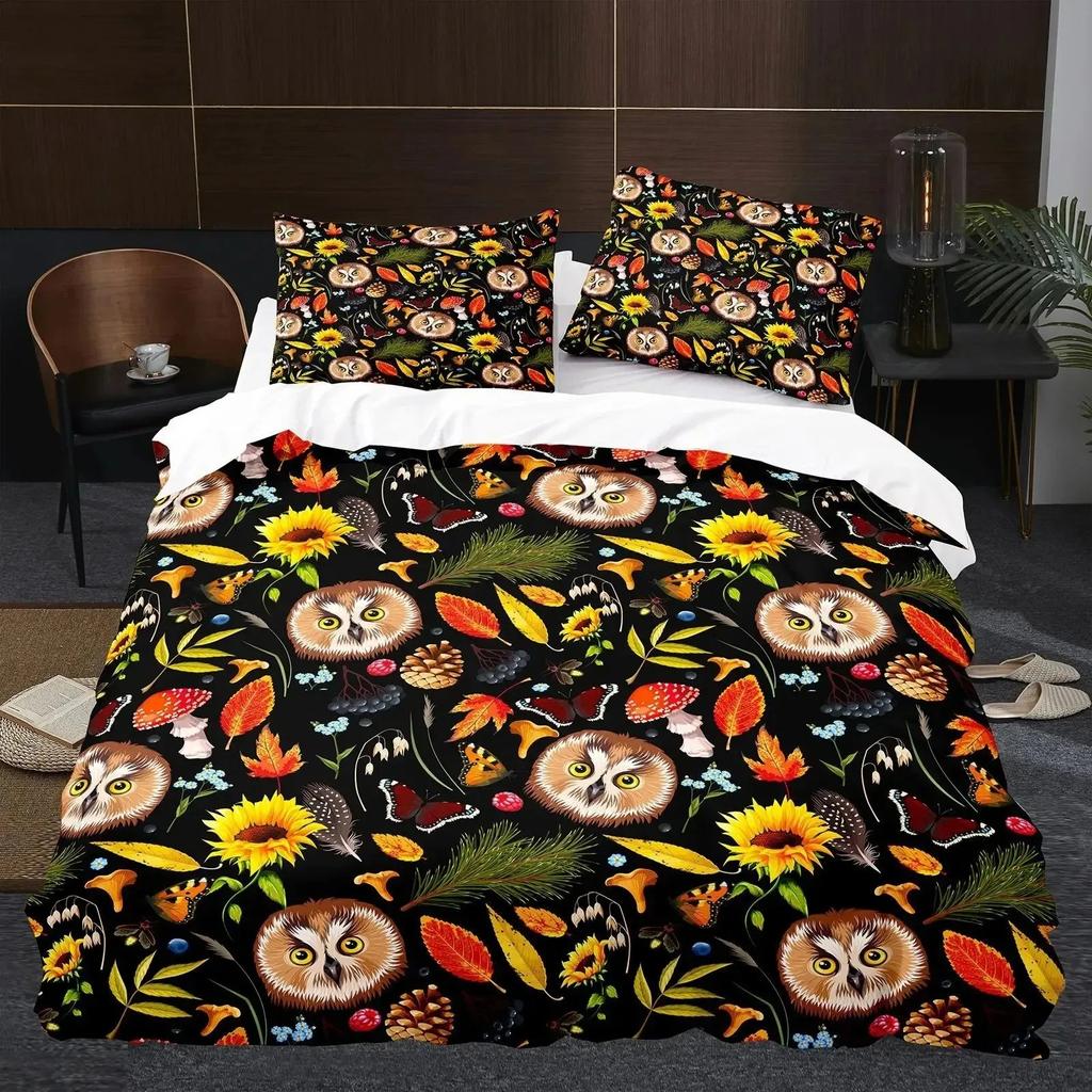 Animal Owl Bird Black Nighthawk Beding Set Bedrom Soft Modern Bedspreads Comefortable Soft Duvet Cover Comfortable Quilt Cover And Pilowcase