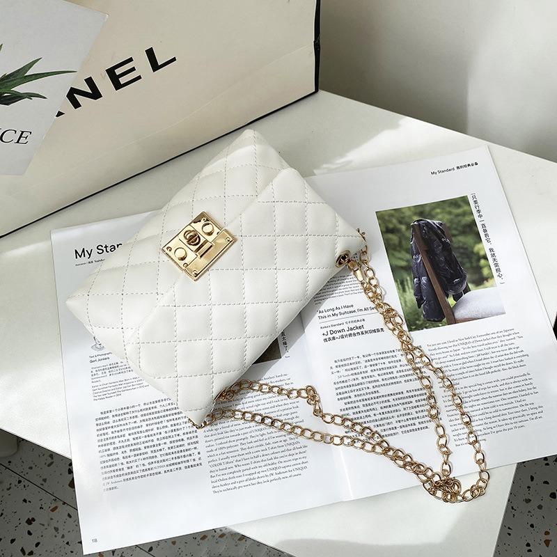 Lock Embroidered Rhombus Shoulder Women's Bag Tide Chain Lady Elegant Crossbody Cosmetic Bag