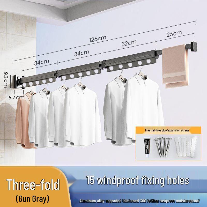 Wall-Mounted Foldable Clothes Drying Rack for Balcony/Wardrobe