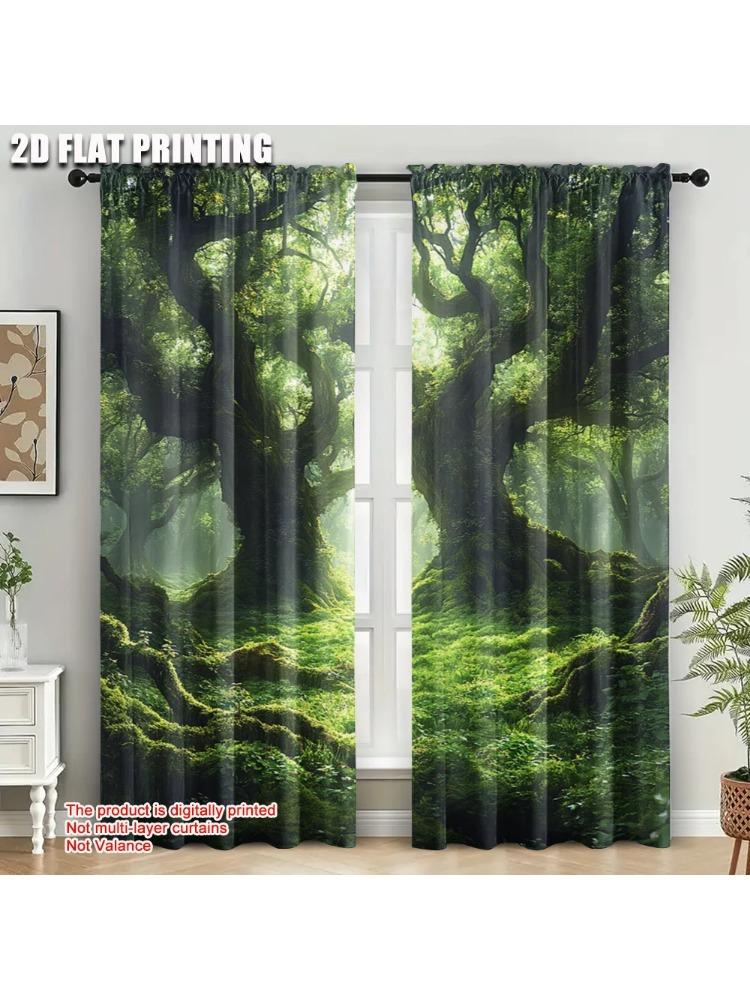 2pcs, Curtains Digital Printed  print Majestic Enchanted Forest Fabric (without rod) Decorations Clearance Use for Bedroom