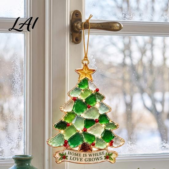 Memorial Ornaments for Christmas Handmade Sea Glass Ornament Mosaic Angel/Heart/Red Bird/Tree Hanging Coastal Tree Decoration with Sentimental Text,