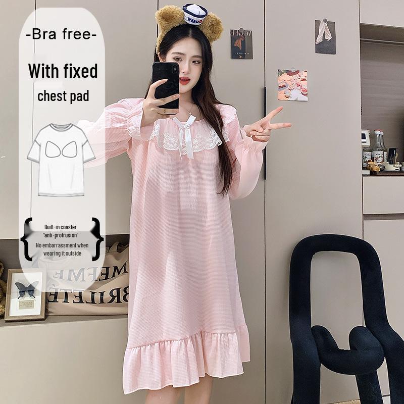 Cloud Cotton Sleep Dress: Long Sleeve Pink Pajamas for Girls - Spring/Autumn 2025