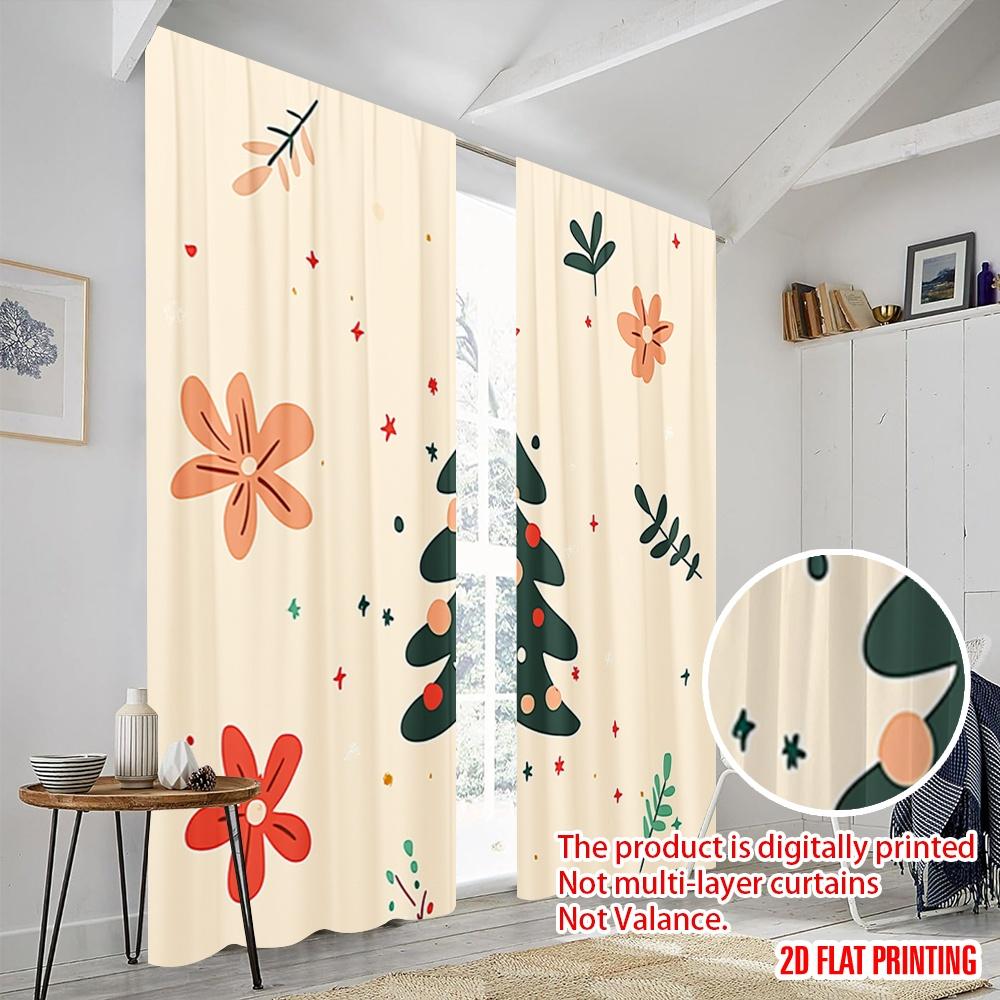 2pcs,2D Plane Printing Curtain Popular Christmas Tree Festive Stars (2) 100% Polyester (without Rod) Art Deco Festive Perfect