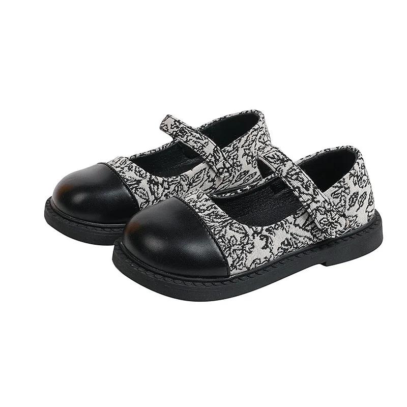 2024 New Kids Leather Shoe Shallow Elegant Girl Princess Shoes Non-slip Causal Children's Flats Spring Autumn Fashion Patchwork