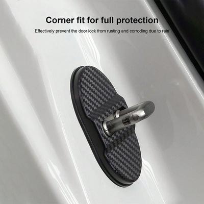 4Pcs Carbon Fiber Door Lock Covers – Universal Shock-Absorbing, Noise-Reducing, Rainproof, Easy Peel & Stick Fit for Sedans/SUVs
